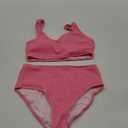DaiLiWei High Waisted for Women Ribbed 2 Piece Bathing Suit Modest Full Coverage Bikini Sets Sporty Cute Swim Suits for Teens (Small, Pink)