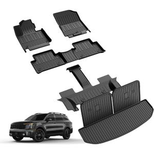 Original 2021-2026 Sorento Floor Mats & Cargo Liner & Backrest Mat for Kia Sorento 6/7 Seats (Not for Hybrid) - Custom Fit TPE Floor Liners & Trunk Mat - All Weather Mats for Sorento 2021-2025 2026