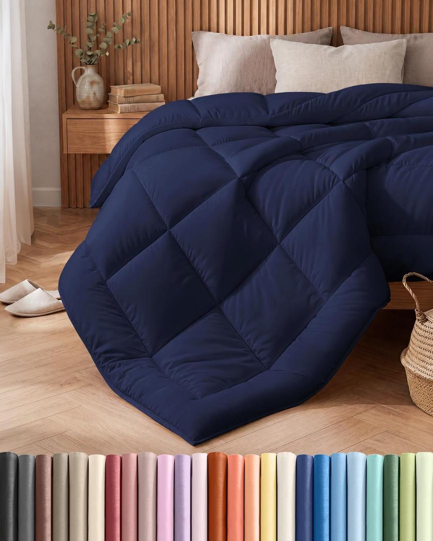 Queen Size, Navy Blue Alternative Down Comforter - Warm, Lightweight & Breathable Hotel Quality Bedding for Men, Women, Kids and Teens - All Season Oversized Cooling Microfiber Duvet Insert Comforter