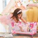 Toy Baby Doll Crib for 18'' Dolls, Cute Pink Heart Designed Baby Doll Bed with Carry Bag, Toy Crib Doll Furniture for 3 Years+ Girls (Pink)