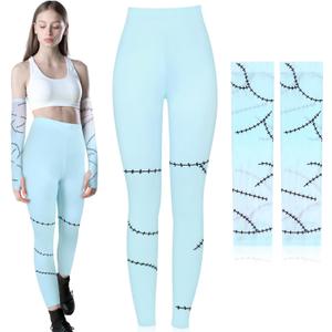 Suhine 2 Pcs Halloween Costume Accessories for Women Light Blue Sleeves Halloween Leggings for Halloween Cosplay Favor Christmas Costume Party Dress Up Supply Size XL