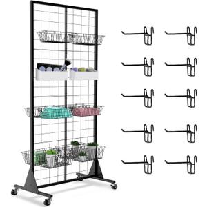 1-Pack Grid Wall Panels, 2' X 5.5' Ft Gridwall Panel Display Stand, Heavy Movable Floorstanding Detachable Gird Wall Panels,Suitable for Art Fairs(with Extra 10 Hooks