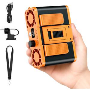 Portable Dual Fan for Waist/Stroller/Neck/Belt/Shirt/Pants, 2x20000RPM Blow Strong Cold Air, Mini Rechargeable, Small Wearable Clip-On Personal Body AC, Travel Outdoor Baby Car Cooling Kid Conditioner