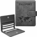 2 Pack RFID Passport Holder and Leather Card Case Set - Travel Essentials for Women & Men (Black)