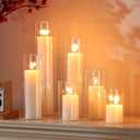Shihanee Set of 24 Pillar Candles and Glass Cylinder Vases Assorted Sizes Cylinder Holders for Pillar Candles Home Table Centerpieces Wedding Party Decorations (White)