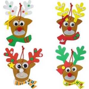 4E's Novelty Reindeer Christmas Ornament Craft for Kids (12 Pack) Updated Edition - Foam Bulk Arts and Crafts Kit for Kids Toddlers 4-8 DIY Craft Party Favor Activity Project