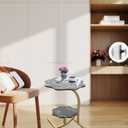 2 Layers Flower Shape Marble Texture Small C-Shaped Table, End Table for Sofa, Bedside Table for Living Room, Kitchen, Garden, Bedroom