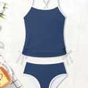Girls Swimsuit Two Piece Cross-Back Straps Girls Tankini Contrast Trim Drawstring Girl Bathing Suit for Teens, 13-14Y