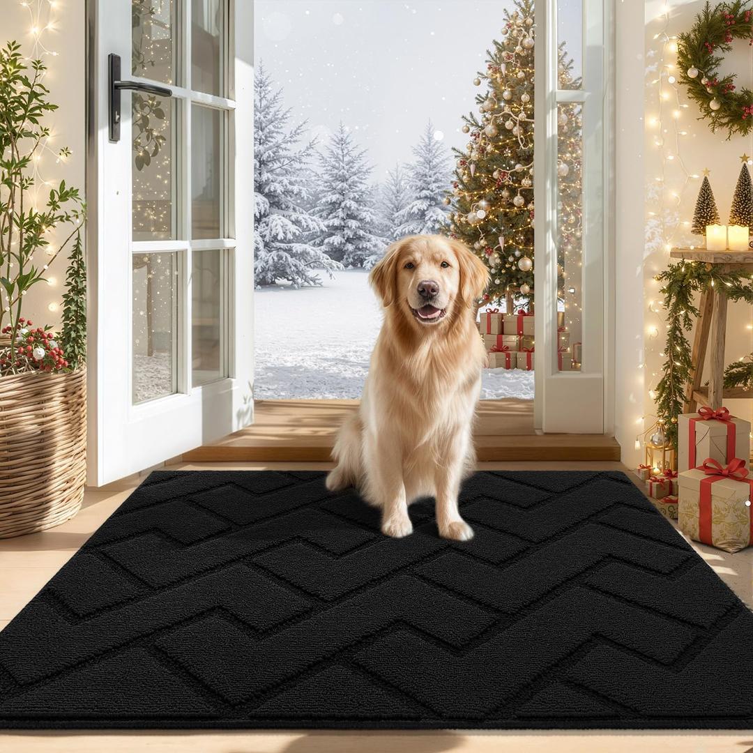 hicorfe Indoor Door Mat,Non Slip Door Mats,32"x48" Front Back Door Mat Rubber Backing,Absorbent Resist Dirt Entrance Inside Floor Mats for Entryway Washable Low-Profile(Black)