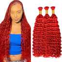 Red Braiding Hair Deep Wave Bulk Red Boho Human Hair for Braiding 26 26 26 Inch Deep Curly Burgundy Braiding Hair Bundles Human Hair Extensions