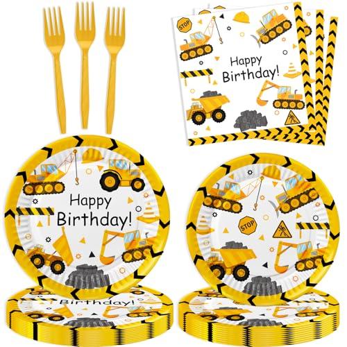 80 Pcs Construction Party Supplies Construction Disposable Paper Dinner Plates Napkins Forks Dinnerware for Dump Truck Theme Baby Shower 1st 2nd 3rd 4th Bday Party Decorations