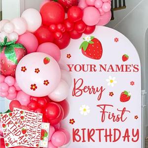 Name Custom Berry First Birthday Party Decal for Backdrop Sweet One Birthday Sign for Balloon Arch Strawberry 1st Birthdays Decor Supplies Baby Girls Birthdays Photo Background Vinyl Stickers