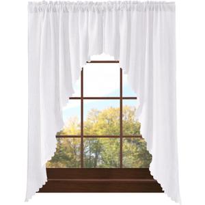Valea Home Soft Burlap Look Swag Curtains Rustic Natural Rod Pocket Kitchen Valance Curtain Panels for Small Window 63 inch Length, White, 2 Panels