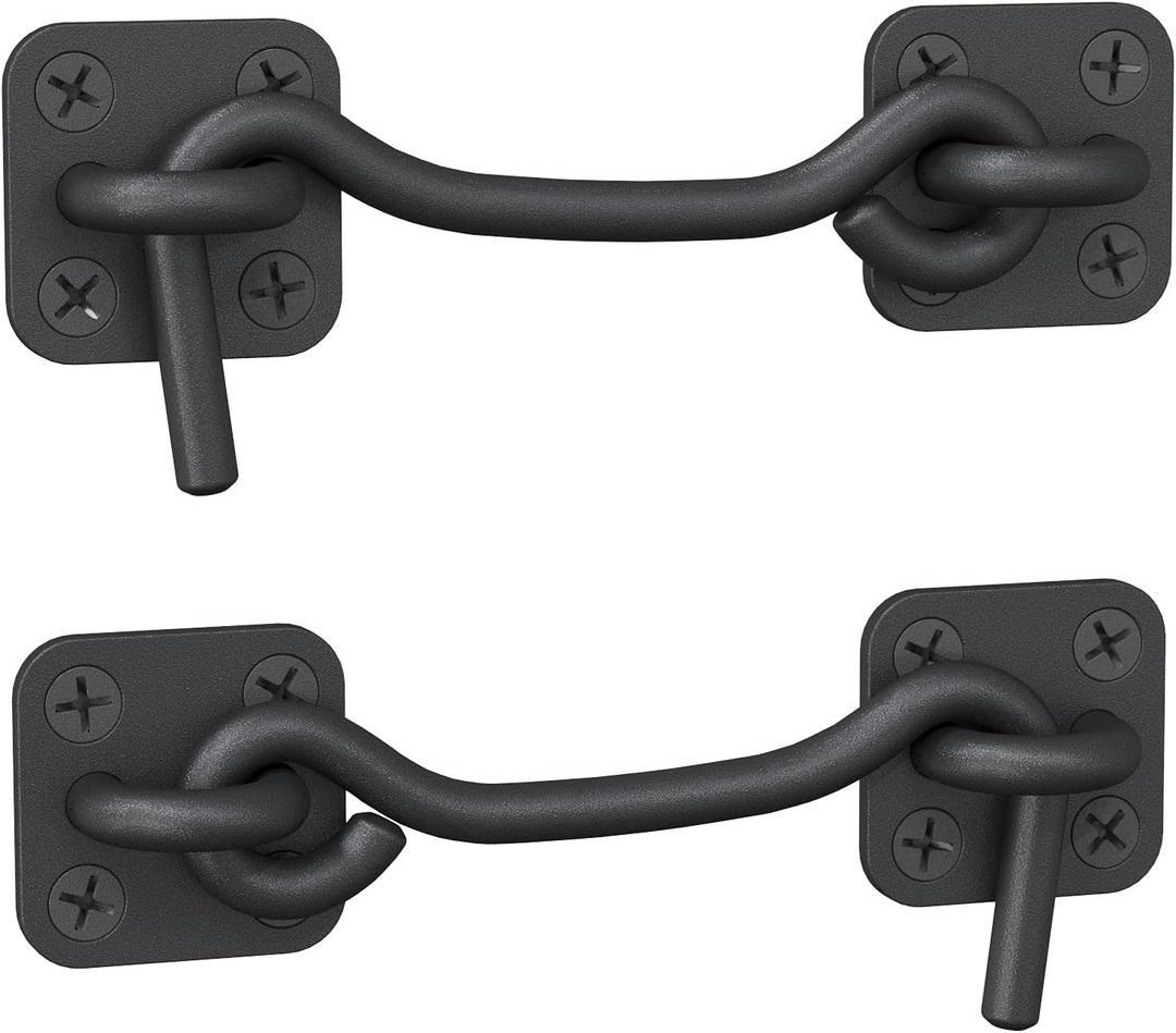 Sliding Barn Door Latch Lock for Locking Barns Sliding and Double Doors Gates Garage and Shed Doors - Wrought Iron Heavy Duty Hook and Eye Latch - Set of 2