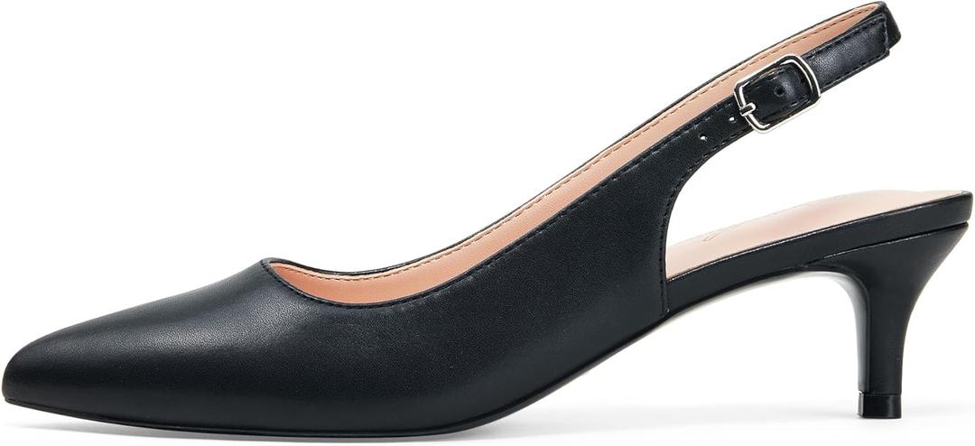 GENSHUO Low Kitten Heels Women's Slingback Dressy Pumps Pointed Closed Toe Ankle Strap Elegant Wedding Pumps Formal Comfortable Shoes 6, Black
