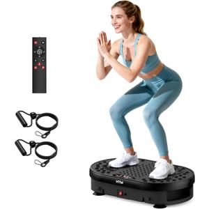HTM Vibration Plate Exercise Machine, 9 Modes & 120 Speeds, Body Shake Plate with Resistance Bands Slot & Remote Control, 300 Lbs Capacity Shake Board for Weight Loss Fat Burner Home Fitness Workout