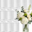 12pcs Stripe Glass Cylinder Vases for Centerpieces, 6 Inch Tall Flower Vase for Wedding Decorations, Hurricane Vases Floating Candle Holder for Table Centerpiece Wedding Home Décor