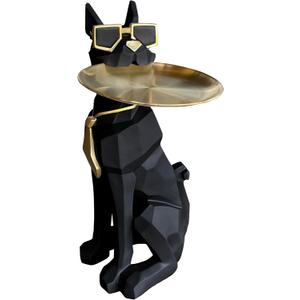 Beautiful and Elegant Decorative Pieces for Home, Dog Side Table with Tray and StorageDog 3D Sculpture Coffee Table Unique Home Decor(Black)