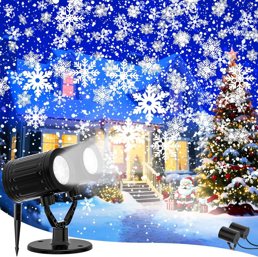 Snowflake Christmas Projector Lights Outdoor, 2025 Upgraded Double Head, 360 Rotating, IP65 Waterproof, Timer Function - Holiday, Party, Christmas Decorations & Gifts for Yard, Garden, Indoor