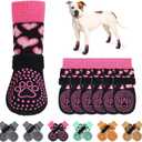 KOOLTAIL Anti Slip Dog Socks for Hot/Cold Pavement to Prevent Licking Paws, Dog Boots&Paw Protector with Grippers for Hardwood Floors,Pink Heart Valentine's Socks Booties for Large Dogs L
