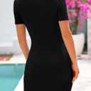 PRETTYGARDEN Work Dresses for Women 2025 Summer Business Casual Short Sleeve Formal Sweater Sheath Dress (Black, S)