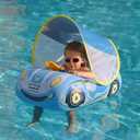Swimbobo Toddler Pool Float Inflatable Car Baby Swim Float with Adjustable Sun Canopy and Safety Seat Pool Toys for Kids 3+ Years Old (Blue Sports Car)