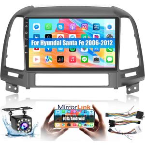 Roinvou for Hyundai Santa Fe 2006-2012 Android Car Radio Stereo 9 Inch Capacitive HD Touch Screen Mirror Link GPS Navigation Head Unit with WiFi Bluetooth USB FM RDS Steering Wheel Controls