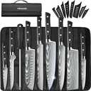MDHAND Professional Chef Knife Set with Roll Bag, 9PCS Japanese Kitchen Knife Set with Sharpener, High Carbon Stainless Steel Kitchen Knives - Forged Triple Rivet, Dishwasher Safe, Chef Gifts, Black