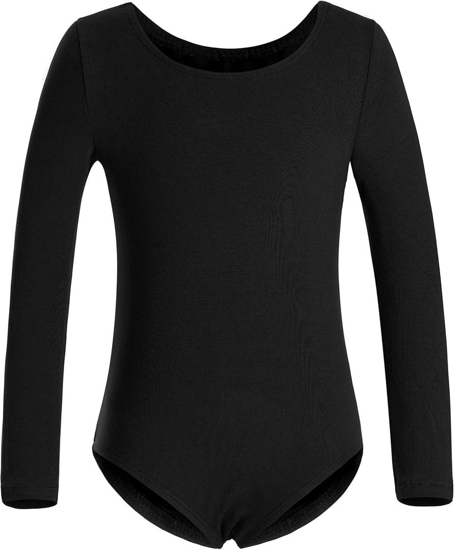 DANSHOW Girls' Team Basic Long Sleeve Leotard for Toddler Gymnastics Dance Ballet (XL (Age:8-10Y), Black)