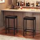 HOOBRO Bar Stools, Set of 2 Bar Chairs, Counter Height Stools, Saddle Barstools with Curved Surface, 24.8 Inches, 2.4" Thick Upholstery, for Kitchen, Dining Room, Cafe Black BB10BY01
