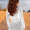 GOBLES Women's Sexy Velvet Long Sleeve Square Neck Bodycon Cocktail Party Mini Dress (White)