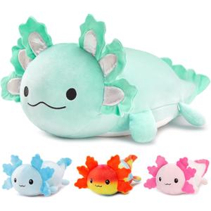 4Pcs Axolotl Plush, Giant Mint Salamander Stuffed Animal Mommy 24 inch with 3 Baby Axolotl Plushies in Tummy, Plushie Pillow Gifts for Kids Girls Boys