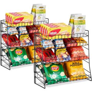 Glolaurge Candy Display Rack, Chip Rack Display Stand, Wire Metal Snack Shelf for Stores, Kitchen, Office, 2 Pack, Black