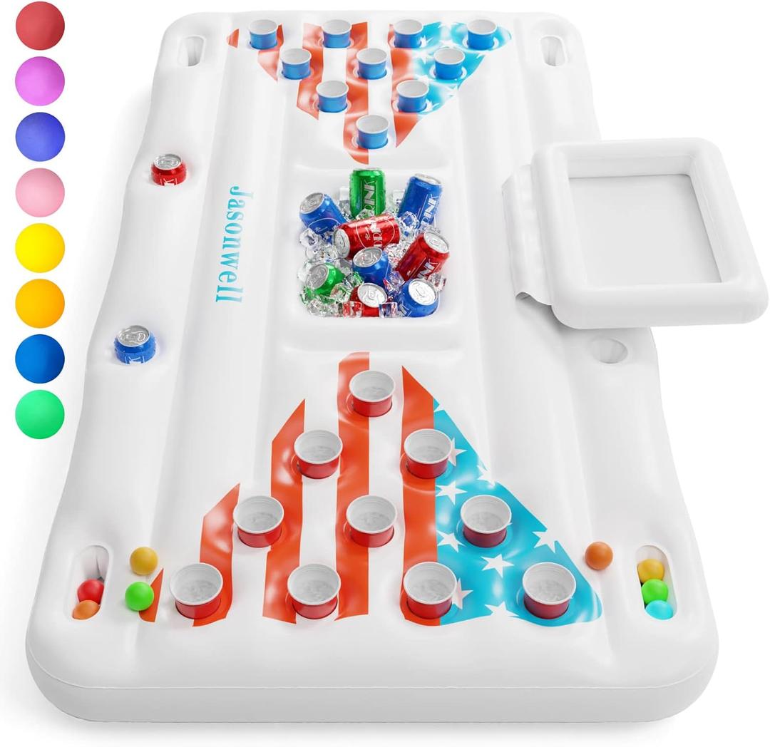 Jasonwell Pool Toys Games Floats - Adult Pool Pong Table Game Float with Cooler Cup Holders and 8 Balls Floating Pong Toss Party Games Water Toys Inflatable Lounge Raft Pools Accessories for Adults, 6 feet Long x 3 feet Wide