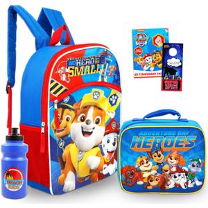 Paw Patrol Backpack and Lunch Box Set - Bundle with 16" School Backpack, Lunch Bag, Tattoos, Water Bottle, More | Paw Patrol School Bag for Kids, Boys, Girls