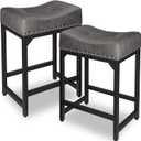 Counter Height Bar Stools Set of 2, Bar Stools for Kitchen Counter, 24 Inch Counter Stools Saddle Barstools with Metal Base for Pub, Bar, Kitchen Dining Room (Grey & Black)