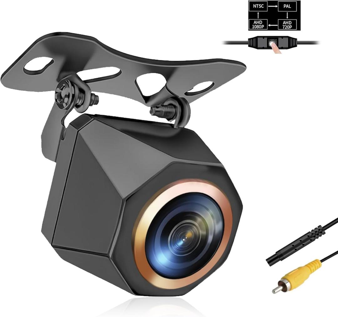 1080P Backup Camera for Car, 3MP 170 AHD CVBS Universal Rear View Camera with Night Vision & 4 Modes,12-24V, IP68K, Guide Line, Mirror/Normal Switch,Rear/Front/Side cam for car,SUV,truck, large truck