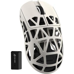 ATTACK SHARK R2 SUPERLIGHT Wireless Gaming Mouse,Magnesium Alloy, PixArt PAW 3950 Sensor Optical,42K DPI 8K Polling Rate,5 Programmable Button,Tri-Mode Long Battery Life Mice for Laptop,PC-Retro White (Creamy)