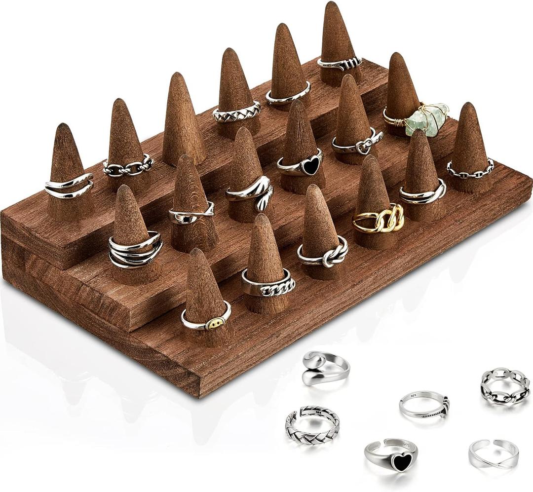Juexica 18 Fingers Wood Ring Display Wooden Finger Ring Stand for Selling Jewelry Display Holder Showcase for Storage(Brown)