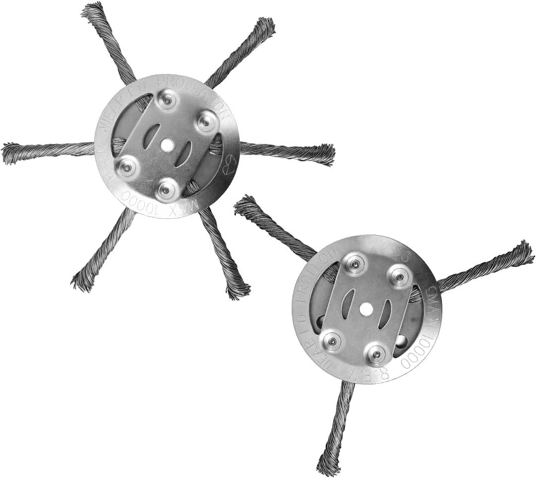 Steel Wire Grass Trimmer Head, 6 Inches String Trimmer Replacement Head, 2025 New Wire Brush Weed Trimmer Head Weed Remover Tool for Lawn Mower Tray, Spindle 0.2 inches (2pcs, 3 Blade+6 Blade)