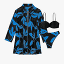 SweatyRocks Women's 3 Piece Floral Bikini Set Push Up Twist High Cut Swimsuit with Sheer Kimono Cover Up
, Size -L