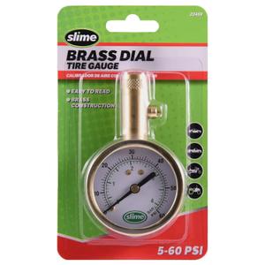 Slime 20459 Tire Pressure Gauge, Dial, Analogue, Brass Tire Gauge (5-60 psi) (No Size)
