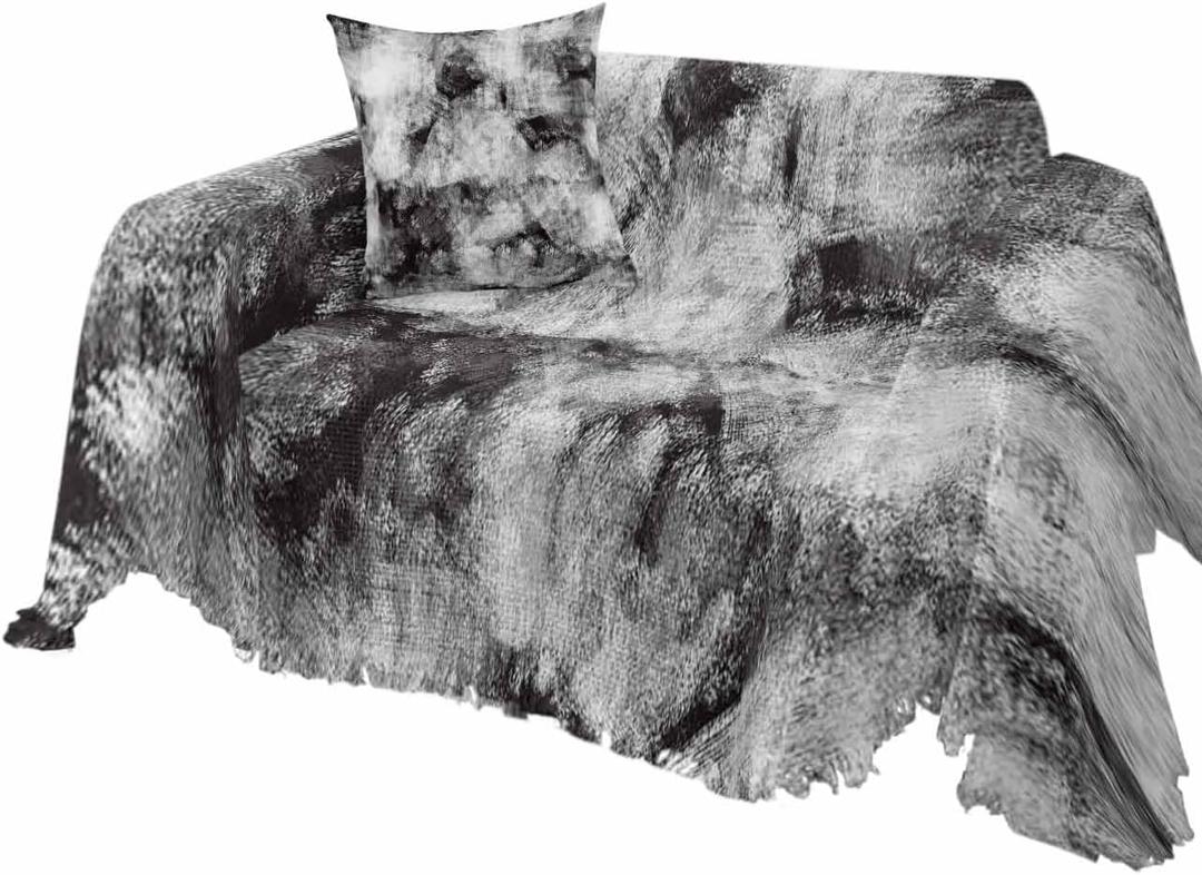 Vintage Black and White Couch Cover, Abstract Art Painting Modern Graffiti Sofa Cover for 2 Cushion Couch Sectional Couch Slipcover Throw Sofa Covers Washable Pet Couch Cover Furniture Decor, 71"x102"