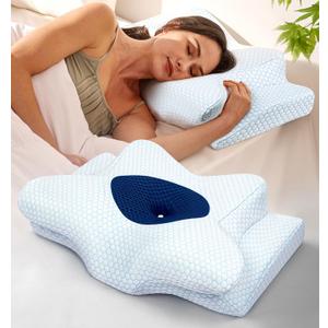 Dream Without Pain Cervical Neck Pillow for Sleeping, Ergonomic Side Sleeper Pillows for Adults, Cooling Orthopedic Pillow for Neck Relief Support, Memory Foam Pillows Back Stomach Sleepers (Standard, Navy Blue)