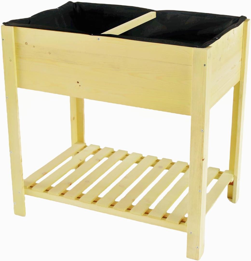 Elevated Wooden Garden Bed with Breathable Non-Woven Fabric and Slatted Bottom, Perfect for Raised Flower and Vegetable Planting (L) (L:46.46"L20.08"W29.92"H)