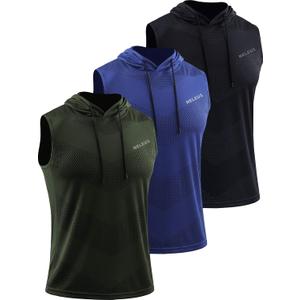 Neleus Men's Workout Tank Tops 3 Pack Sleeveless Running Shirts with Hoodie (X-Large, 5098# Black/Olive Green/Blue,3 Pack)