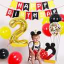 Nyhpar Cartoon 2nd Birthday Party Supplies Oh Twodles Theme Party Decorations Includes Felt Banner,Welcome Hanger Door Sign, Tablecloth,Cake Cupcake Toppers,Mouse Head Balloons, Latex Balloons