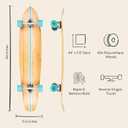 Retrospec Zed Pintail & Cruiser Longboard Adult Skateboard - 44in Bamboo & Canadian Maple Deck with ABEC-7 Bearings, 70mm PU Wheels for Commuting & Carving