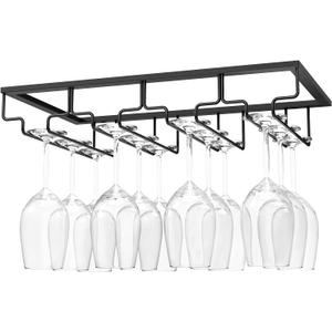 Nuovoware Wine Glass Rack, 4 Rows Wine Glass Holder Storage Hanger Metal Organizer Under Cabinet Stemware Rack for Bar Kitchen Cabinet, Black