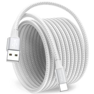 Huukein White USB A to USB C Cable 15ft, Extra Long USB C Cable Fast Charging, USBC Charger Cord for iPhone 17 Air 16 15 Pro Max Plus, for Samsung Galaxy S21 Note 10